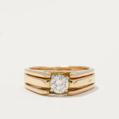 Solitaire High Set Diamond Grooved Ring | 0.43ct | SZ 6.5