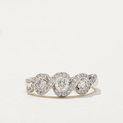 Three Stone Diamond Halo Cross Over Ring | 0.61ctw | SZ 6.5