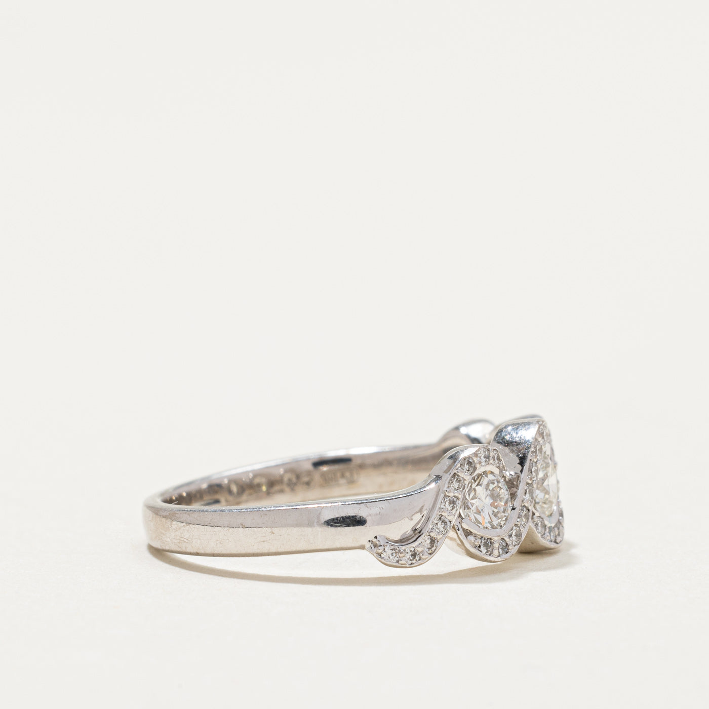 Three Stone Diamond Halo Cross Over Ring | 0.61ctw | SZ 6.5
