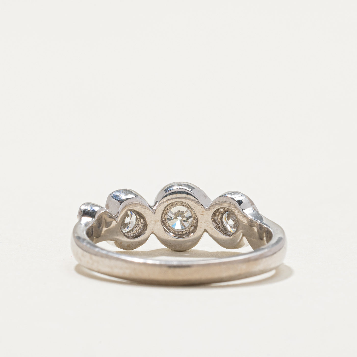 Three Stone Diamond Halo Cross Over Ring | 0.61ctw | SZ 6.5