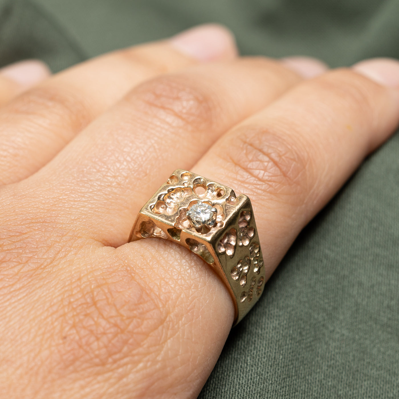 Single Stone Diamond Textured Statement Ring | 0.19ct | SZ 9.5