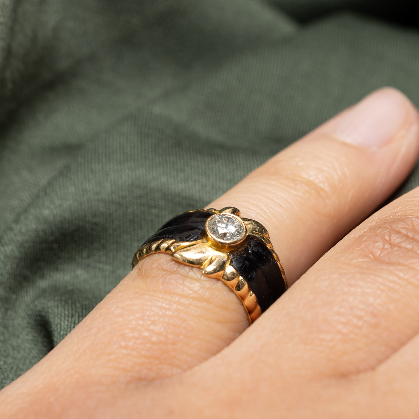 Bague sertie de diamants et incrustation de bois | 0,25 ct | Taille 3,75