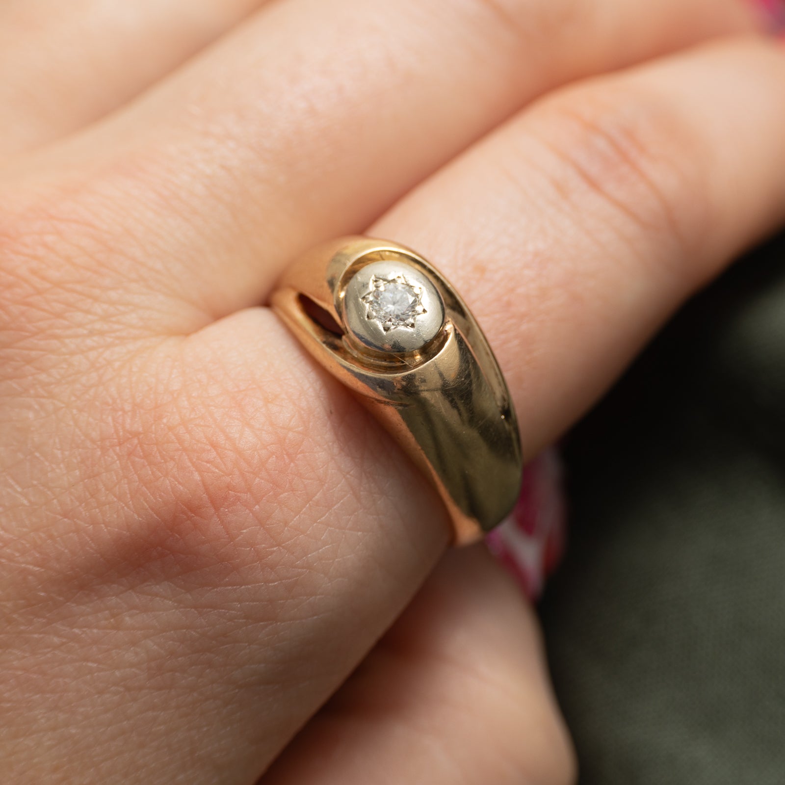 Two Tone Gold Diamond Dome Ring | 0.14ct | SZ 9.5
