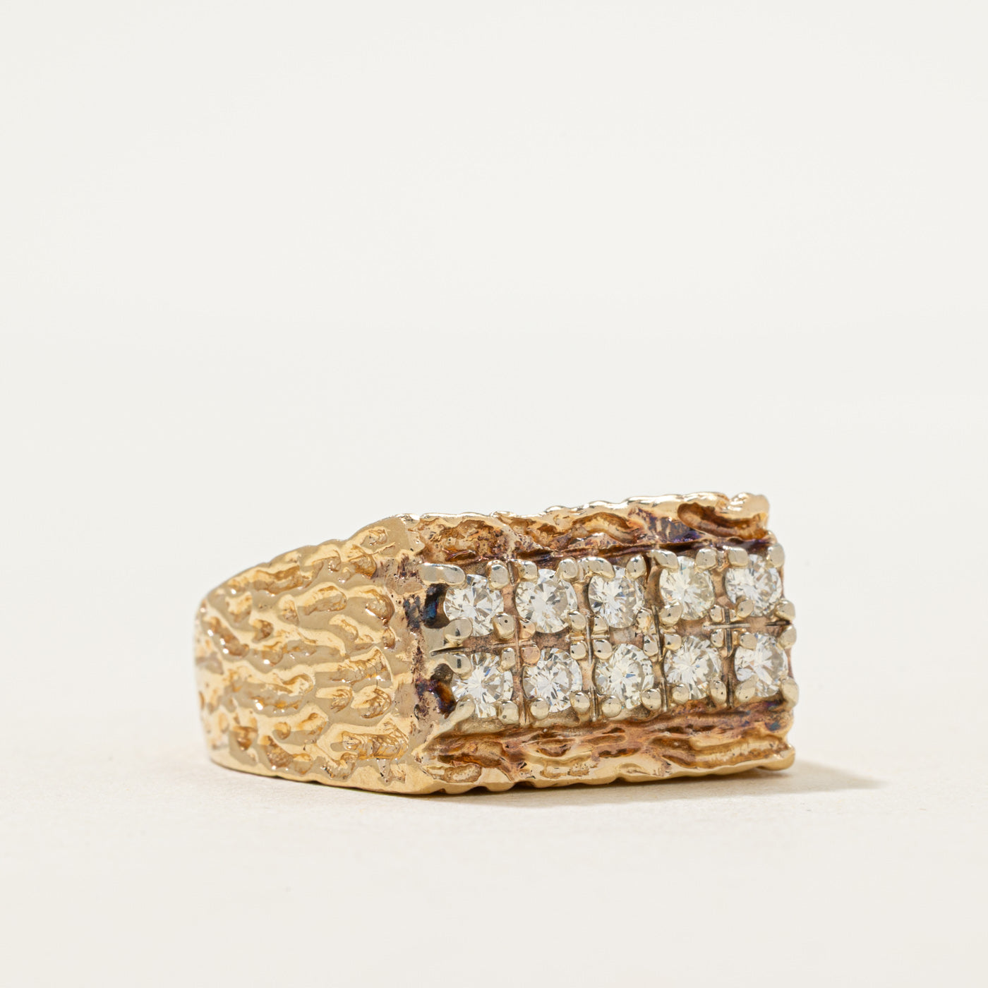 Double Row Diamond Textured Statement Ring | 0.80ctw | SZ 10