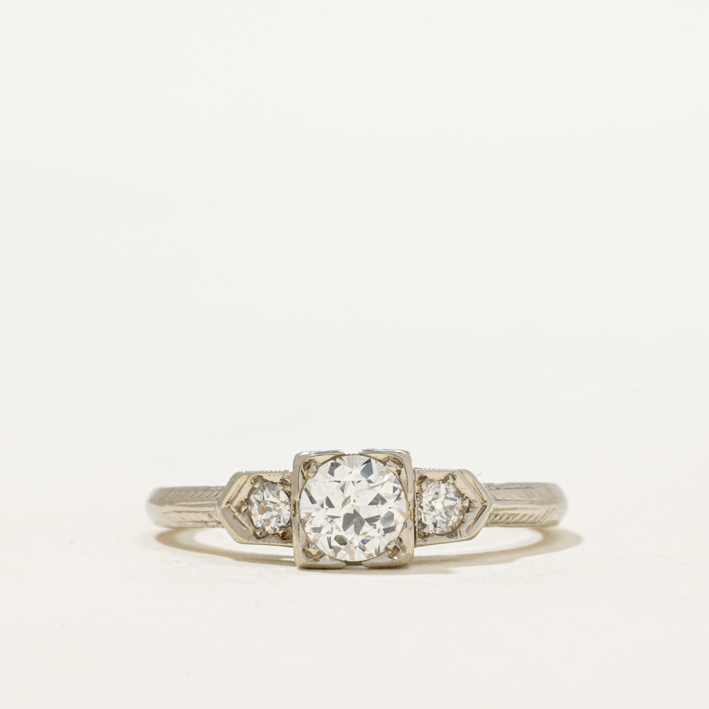 Three Stone Diamond Engraved Ring | 0.54ct | SZ 7
