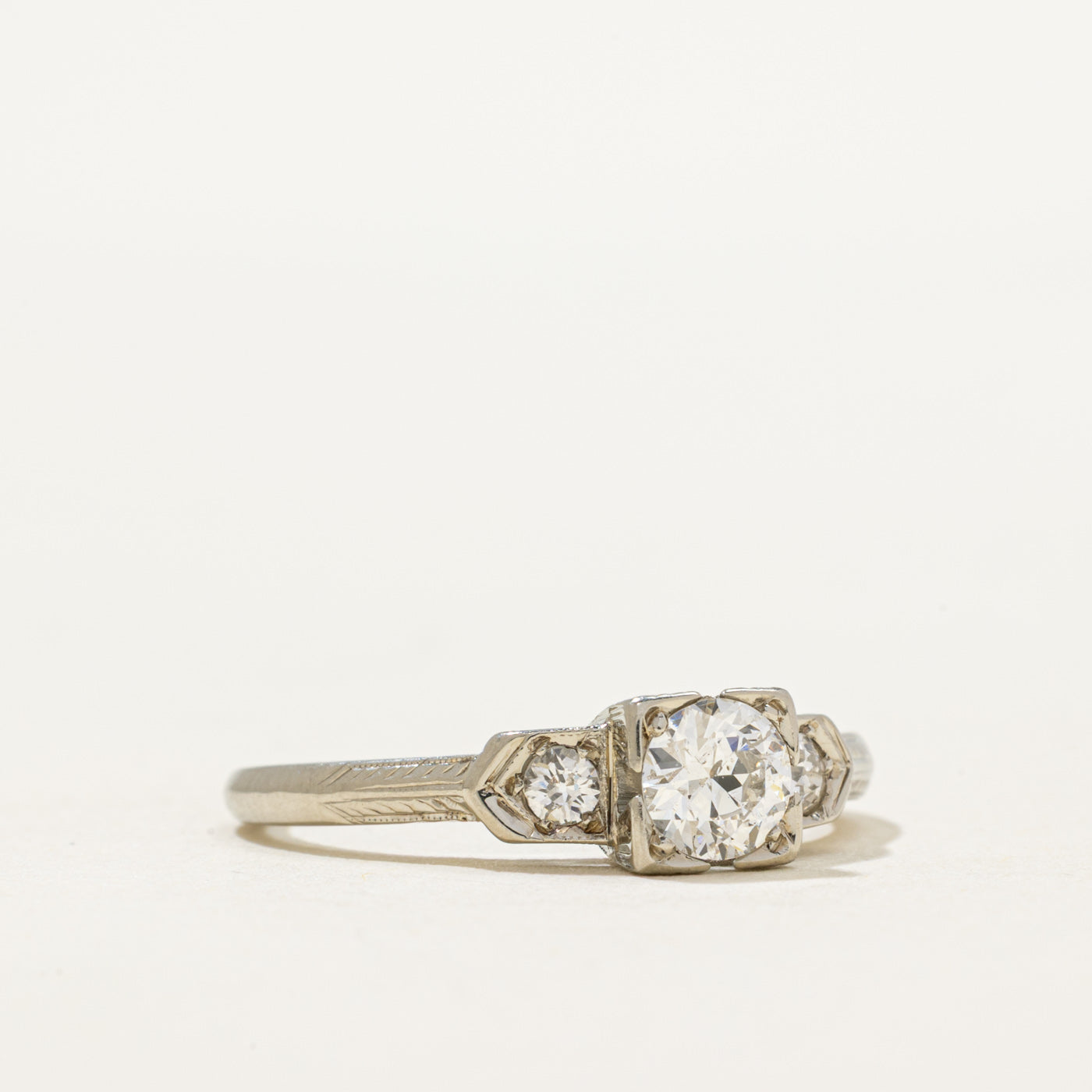 Three Stone Diamond Engraved Ring | 0.54ct | SZ 7