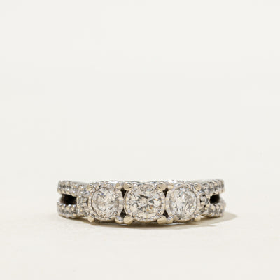 Illusion Set Three Stone Diamond Accented Ring | 0.90ctw | SZ 6