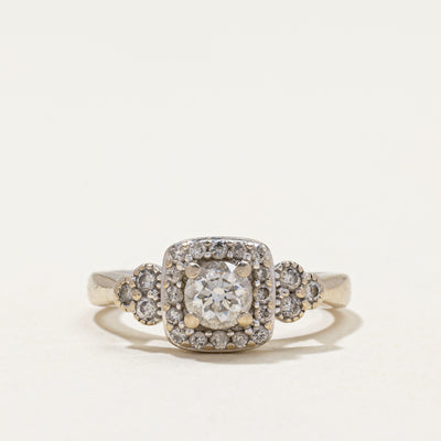 14k White Gold Diamond Halo Ring | 0.72ctw | SZ 5.25