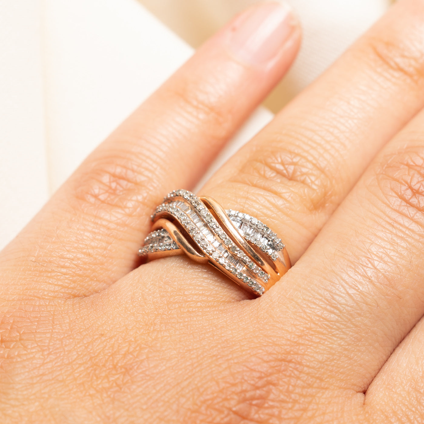 Rose Gold Diamond Cross Over Ring | 0.75ctw | SZ 7