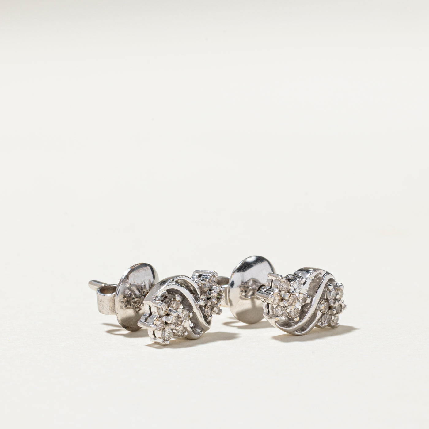 Diamond Cluster Wavy Stud Earrings | 0.28ctw