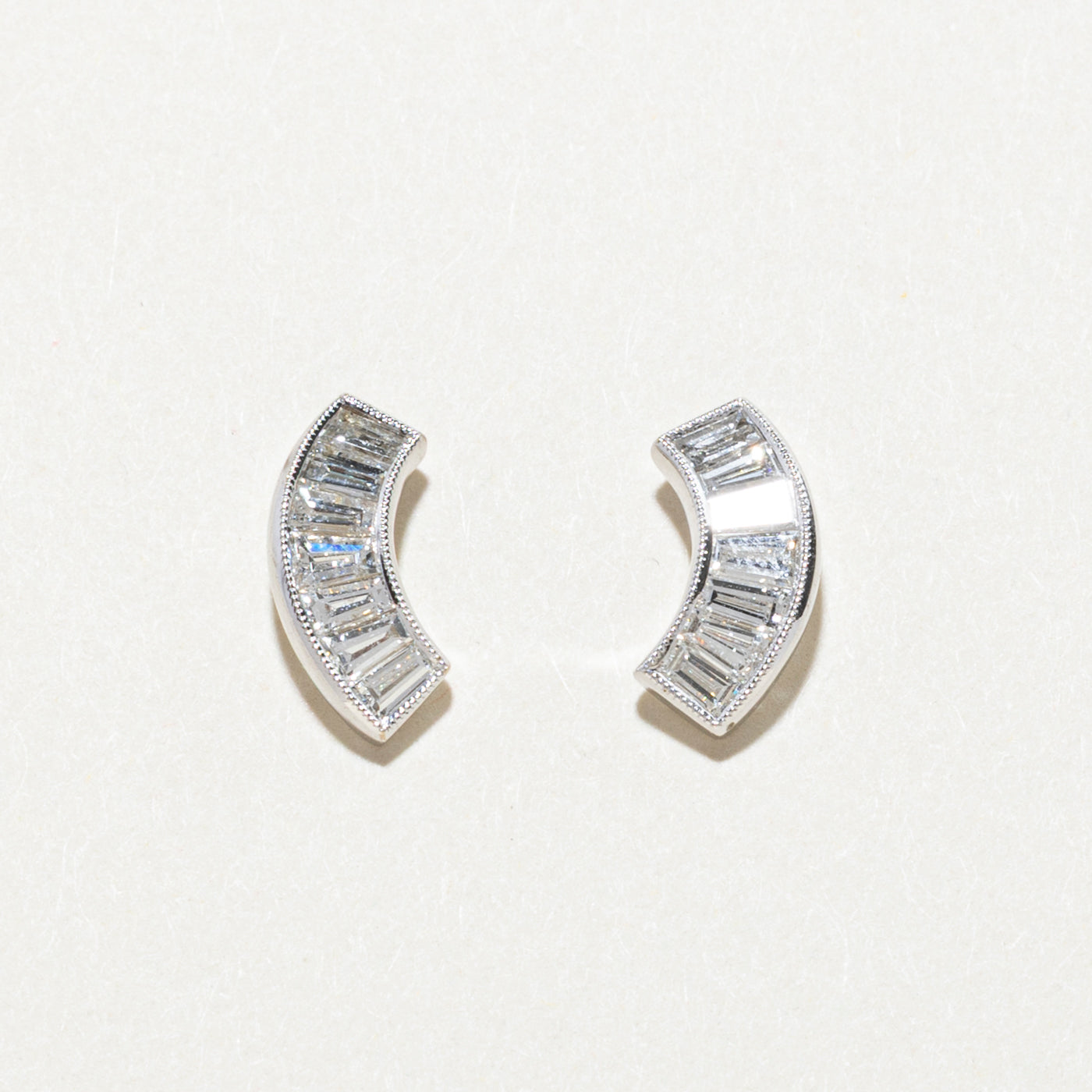 Baguette Cut Diamond Curved Stud Earrings | 0.77ctw