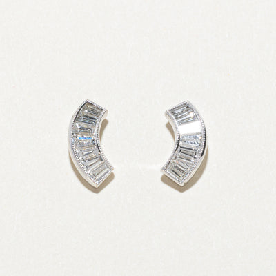 Baguette Cut Diamond Curved Stud Earrings | 0.77ctw