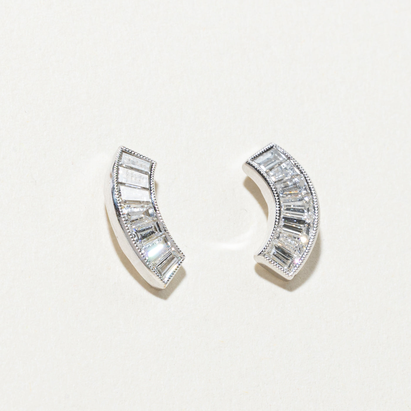 Baguette Cut Diamond Curved Stud Earrings | 0.77ctw