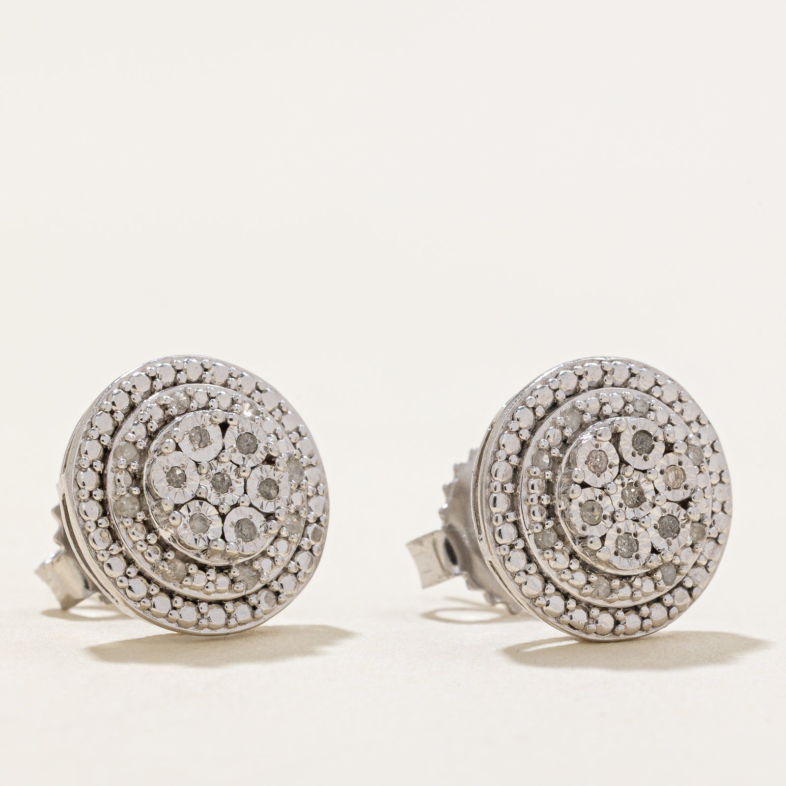 Silver Illusion Set Diamond Cluster Stud Earrings | 0.03ctw