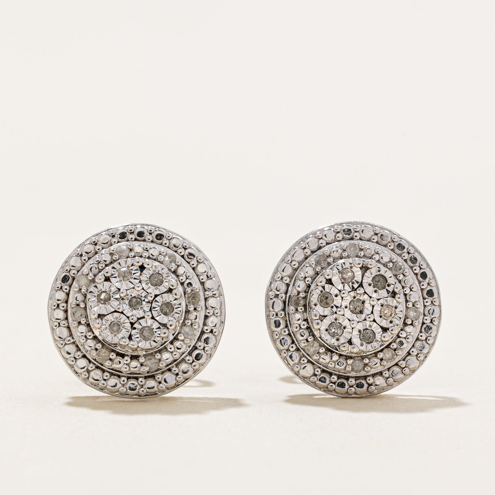 Silver Illusion Set Diamond Cluster Stud Earrings | 0.03ctw
