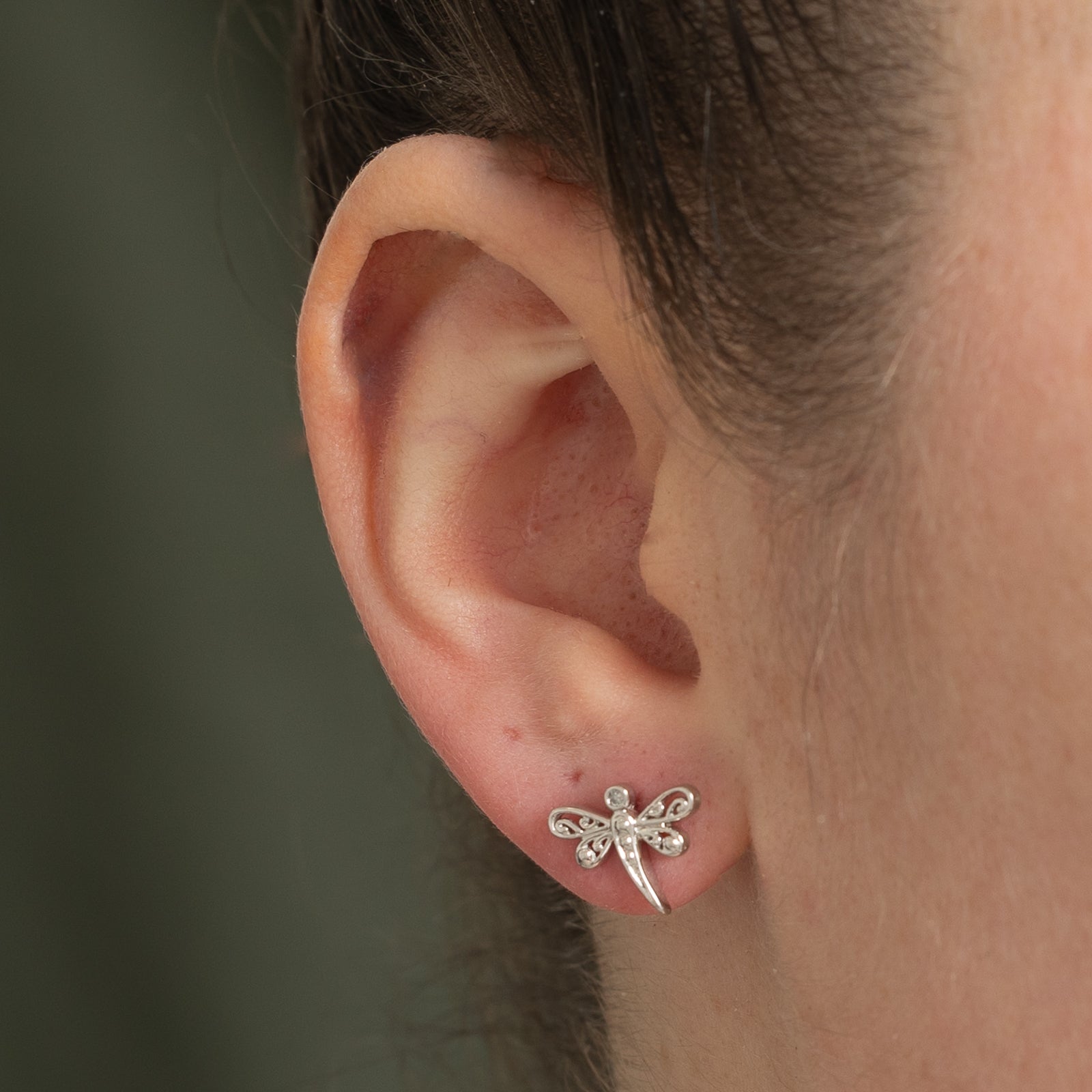 Boucles d'oreilles puces libellule en diamant | 0,02 ct