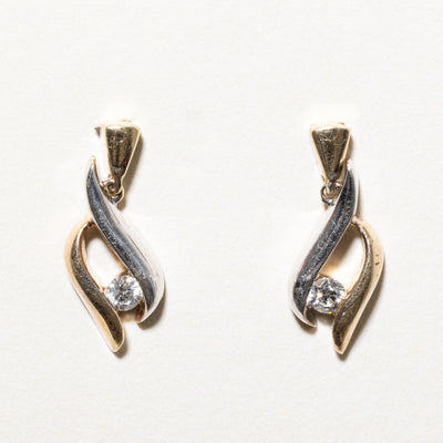10K Two Tone Gold Diamond Dangle Earrings | 0.12ctw