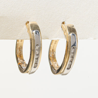 14K Two Tone Gold Diamond Hoop Earrings | 0.14ctw
