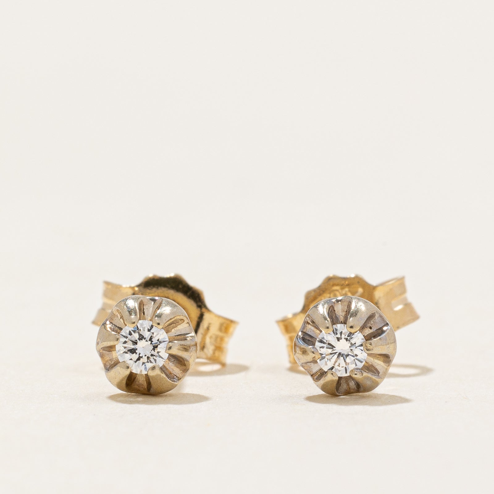 14K Belcher Set Diamond Stud Earrings | 0.08ctw