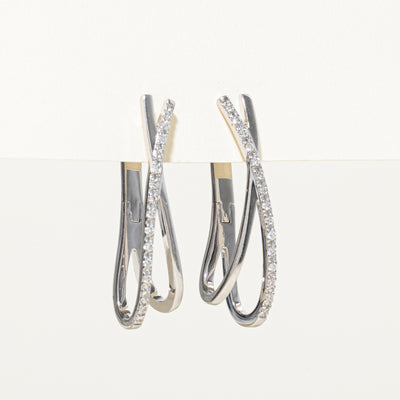 14K Diamond Crossover Hoop Earrings | 0.27ctw