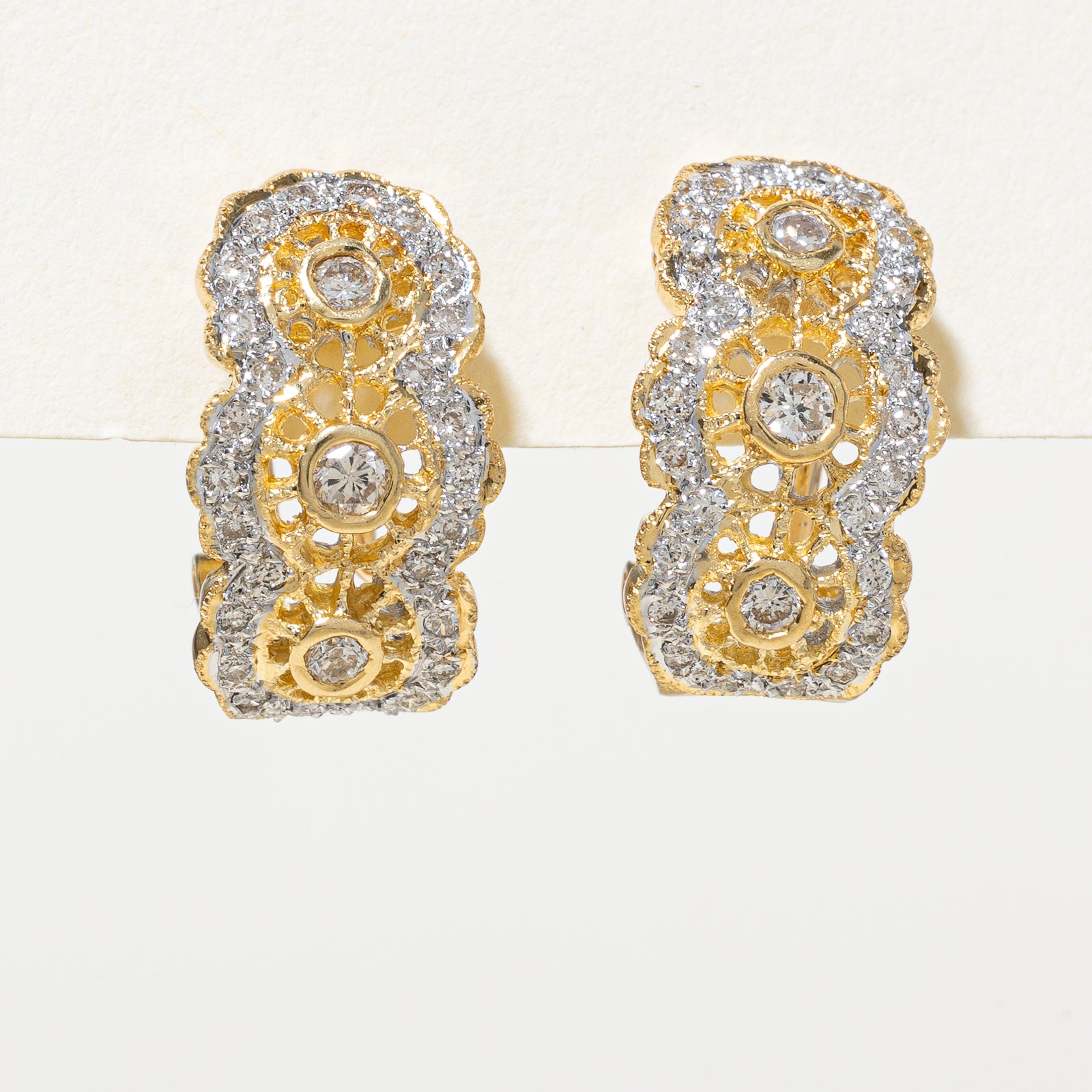 18K Diamond Floral Design Earrings | 0.18ctw