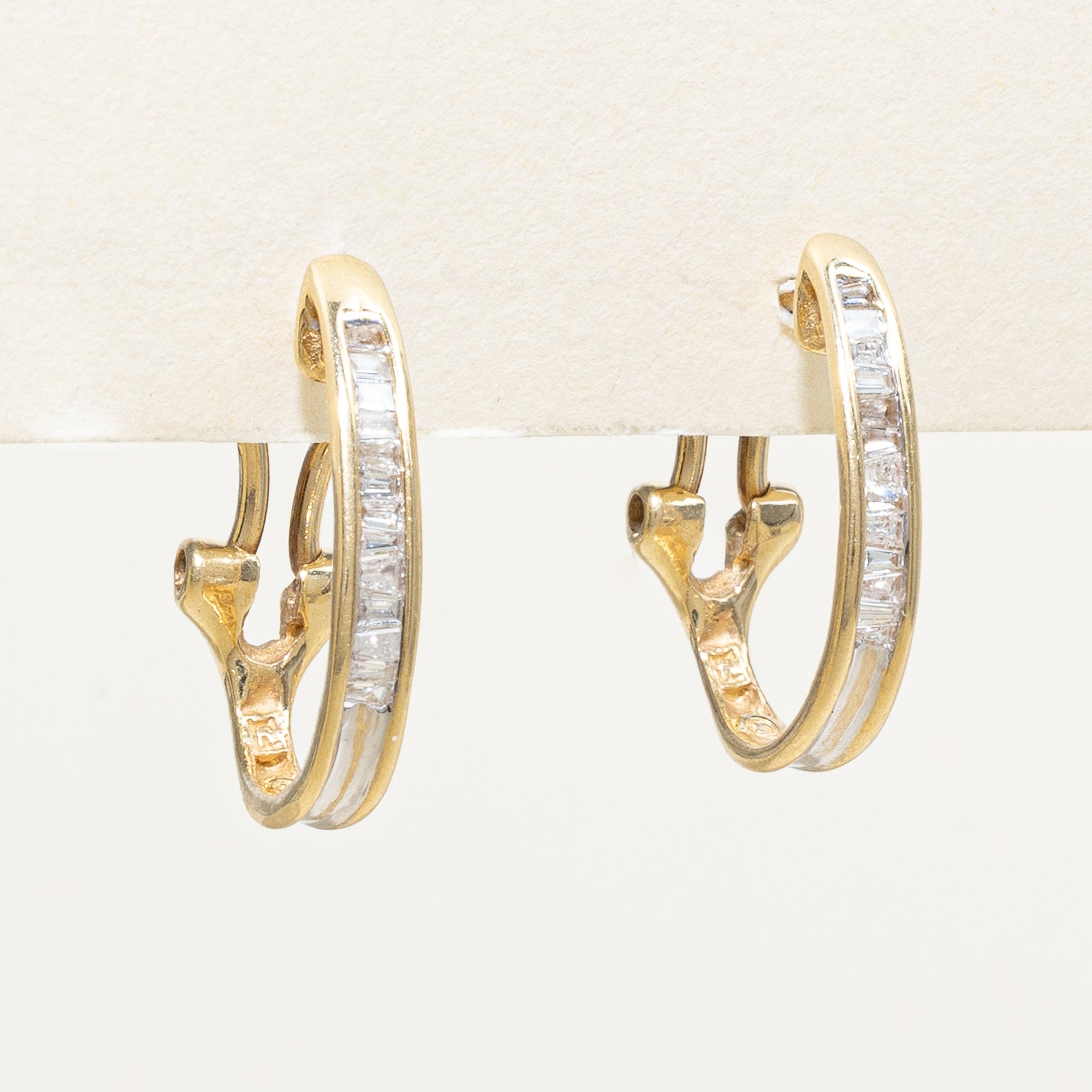 14K Baguette Cut Diamond Huggie Earrings | 0.28ctw
