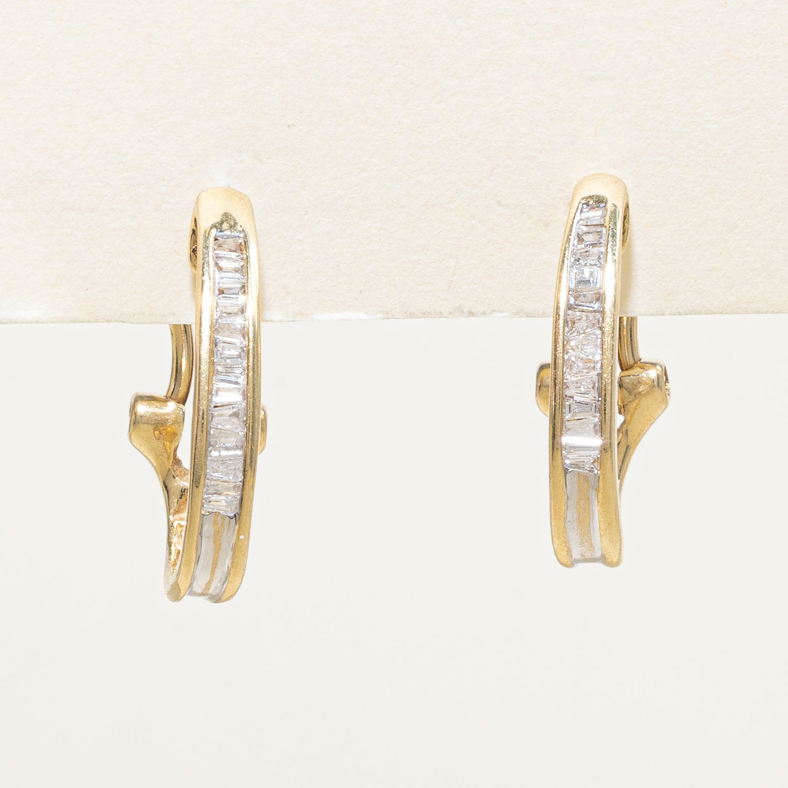 14K Baguette Cut Diamond Huggie Earrings | 0.28ctw