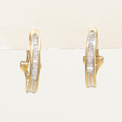 14K Baguette Cut Diamond Huggie Earrings | 0.28ctw