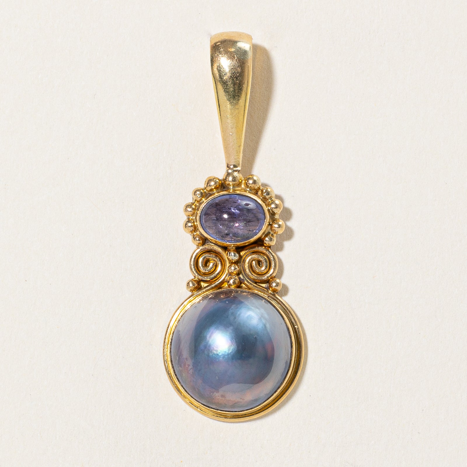 Mabe Pearl & Tanzanite Drop Pendant | 15.00mm, 1.50ct