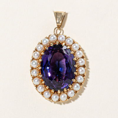Synthetic Purple Sapphire & Cultured Pearl Pendant | 20.00ct, 5.00ctw