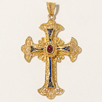 18k Yellow Gold & Enamel Cross Pendant