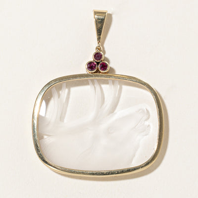 Carved Buck Intaglio Quartz & Ruby Pendant | 52.00ct, 0.36ctw