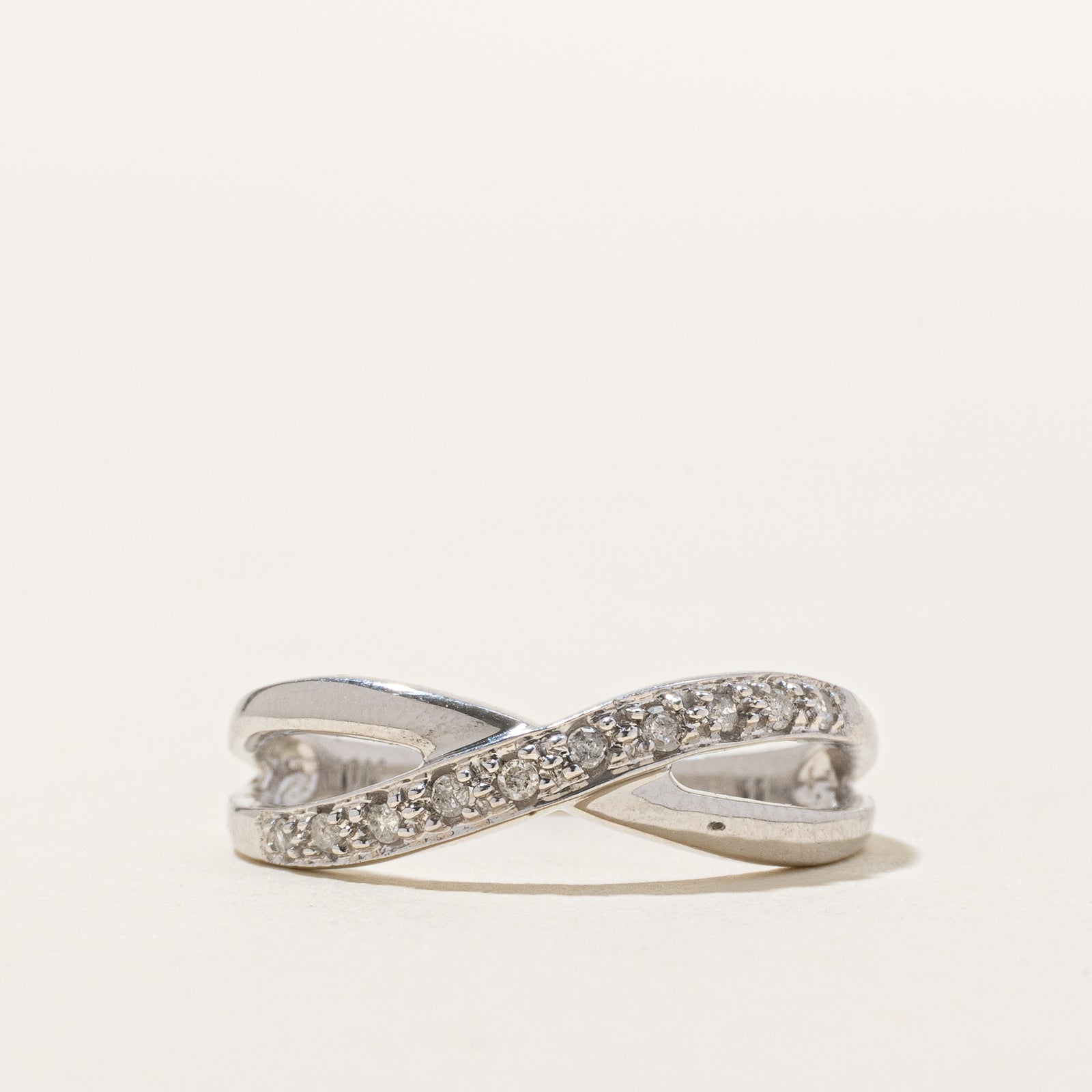 10K Semi Eternity Diamond Cross Over Ring | 0.11ctw | SZ 6.75