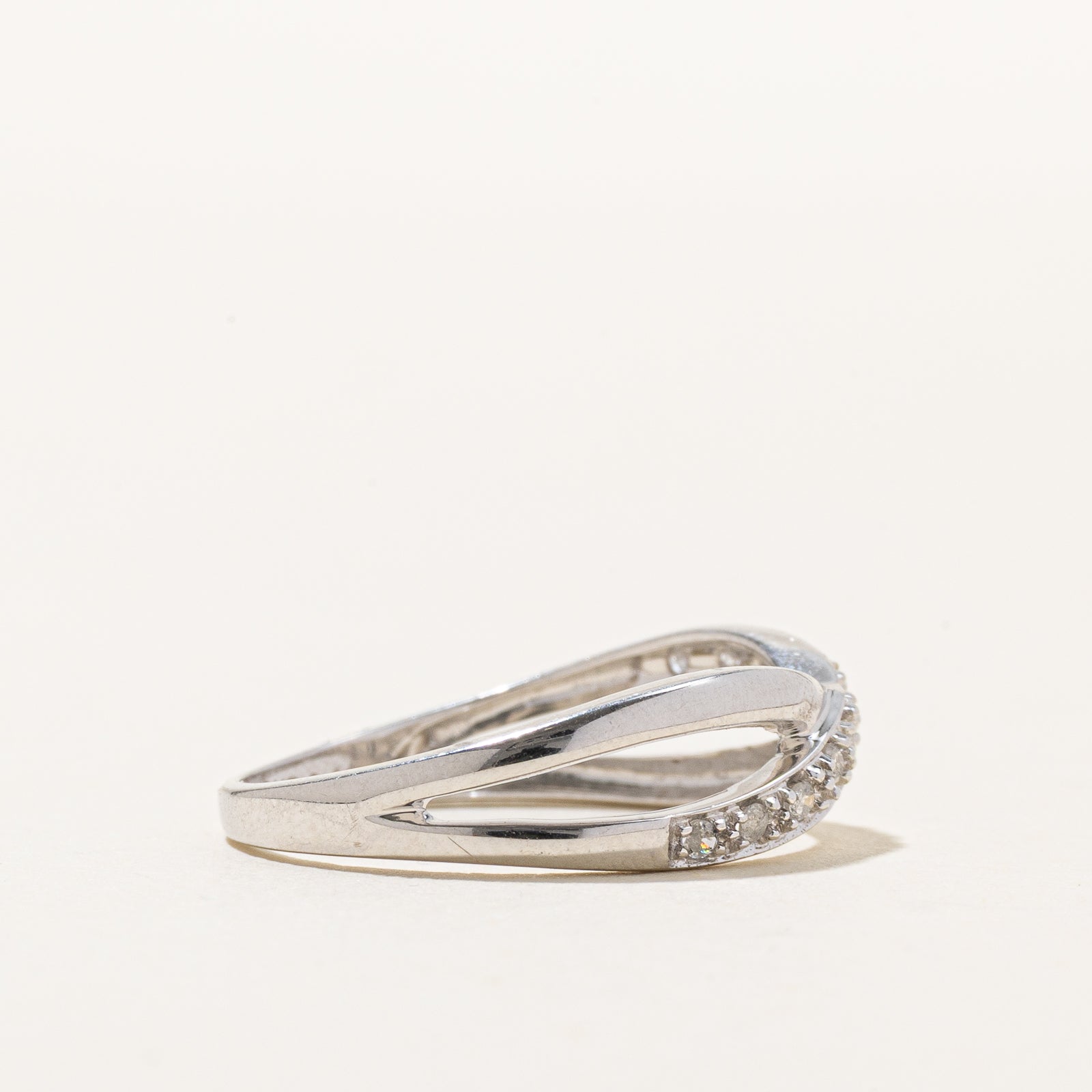 10K Semi Eternity Diamond Cross Over Ring | 0.11ctw | SZ 6.75