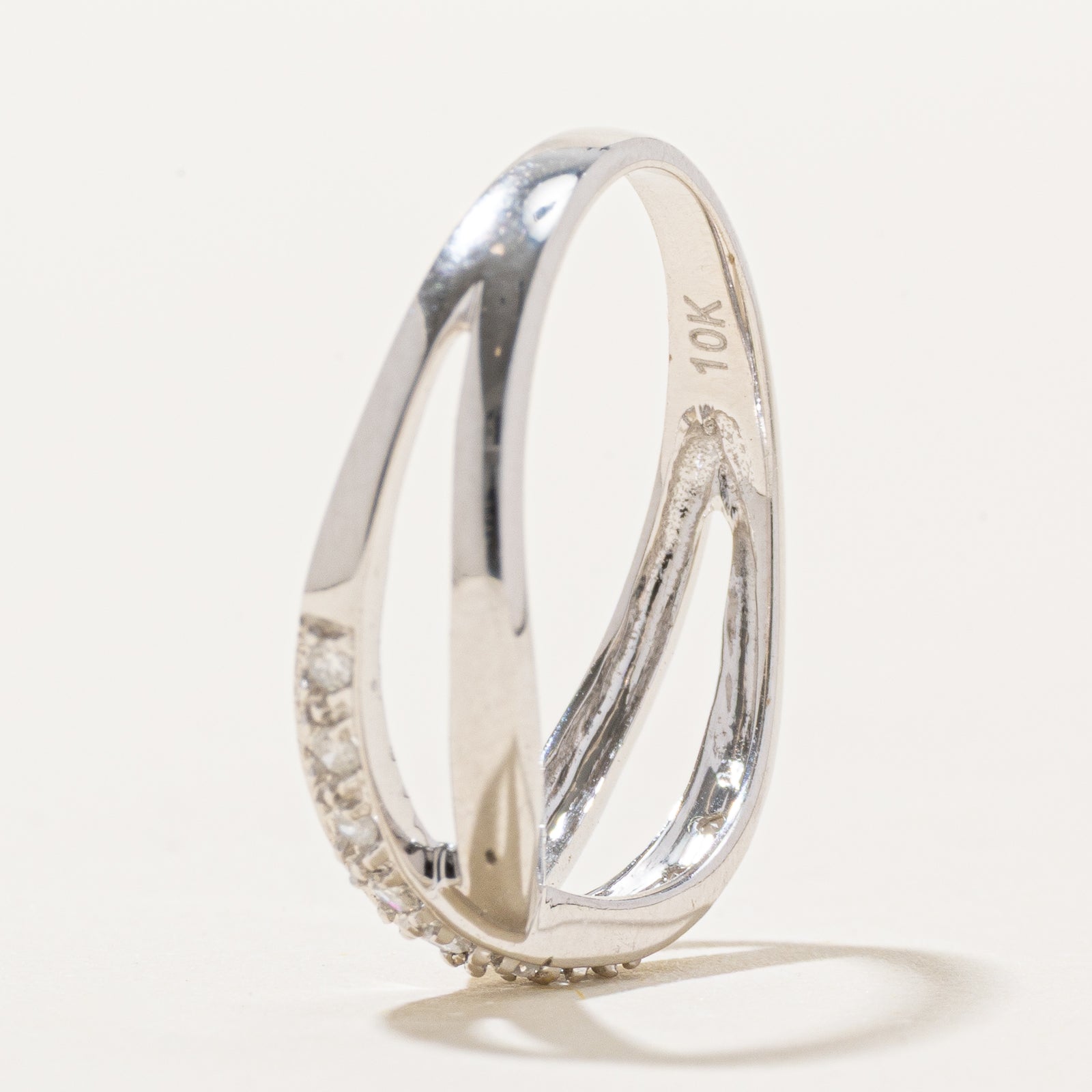 10K Semi Eternity Diamond Cross Over Ring | 0.11ctw | SZ 6.75