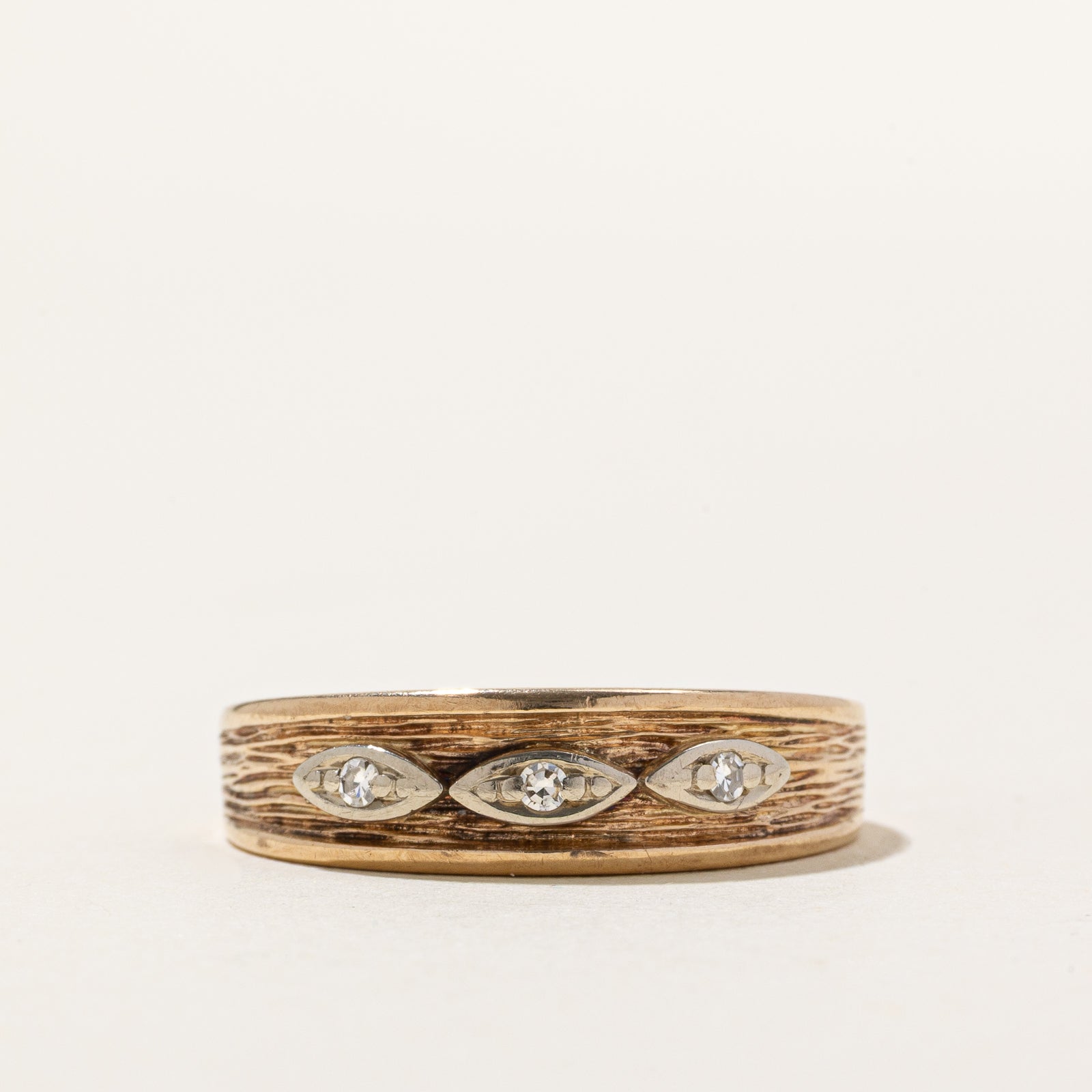 10K Three Stone Diamond Textured Ring | 0.05ctw | SZ 10.25