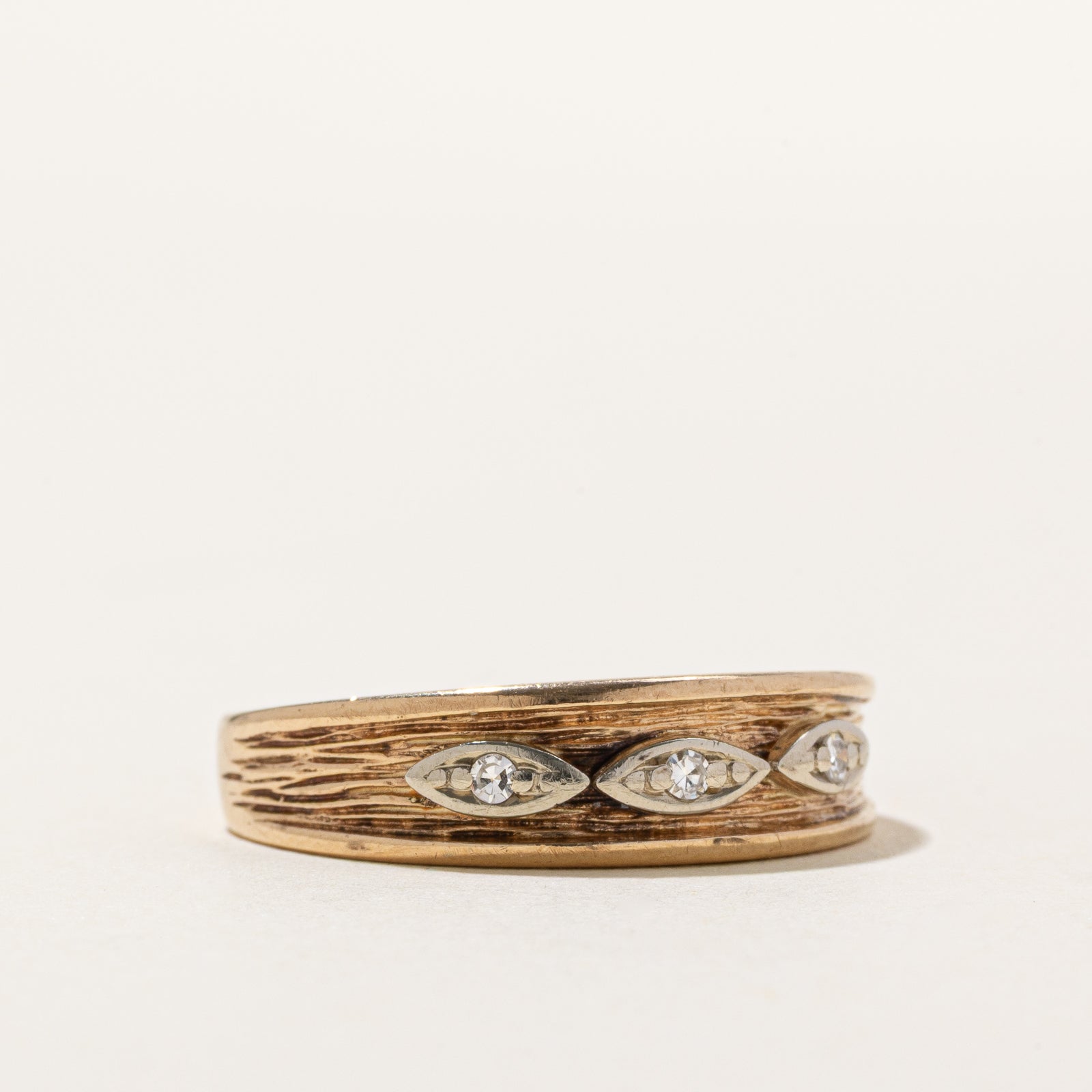 10K Three Stone Diamond Textured Ring | 0.05ctw | SZ 10.25