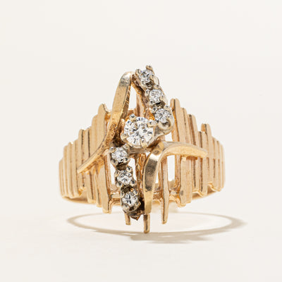 10K Diamond Grooved Cocktail Ring | 0.31ctw | SZ 10