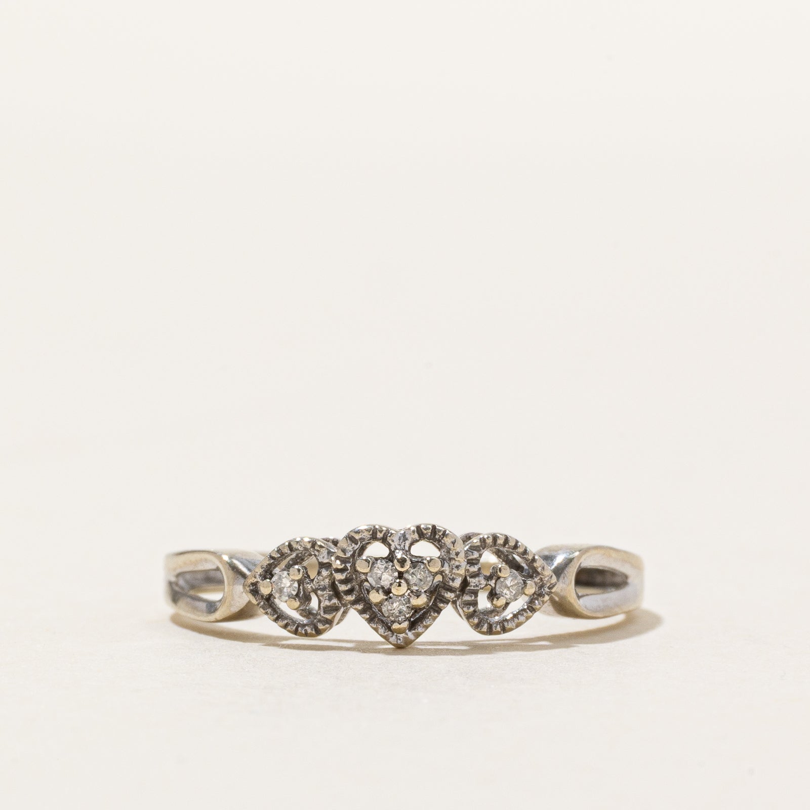 10K Diamond Three Open Heart Ring | 0.04ctw | SZ 6.75