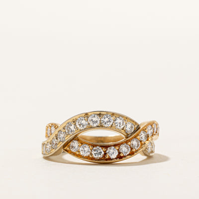 18K Semi Eternity Diamond Double Cross Over Ring | 0.84ctw | SZ 6.5