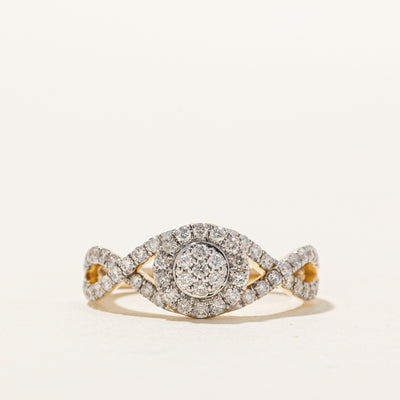 10K Diamond Cluster Halo Cross Over Ring | 0.55ctw | SZ 7