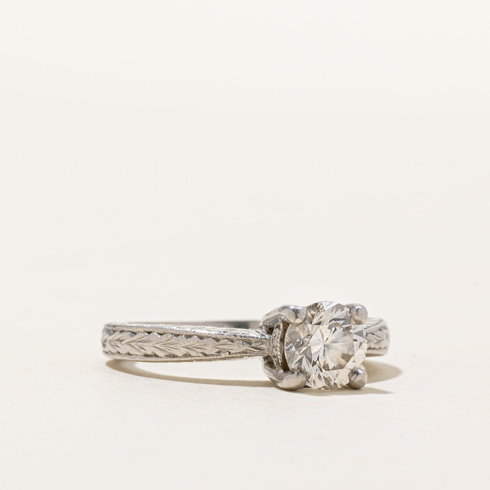 1990 GIA Certified Diamond Engraved Engagement Ring | 1.02ct SI1 E | SZ 6.5