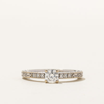 GIA Certified Diamond Engraved Engagement Ring | 0.34ctw | SZ 5.5