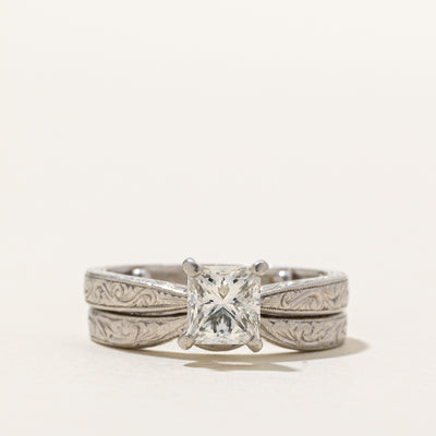 GIA Certified Princess Cut Diamond Wedding Ring Set | 1.02ct VS1 H | SZ 4.5