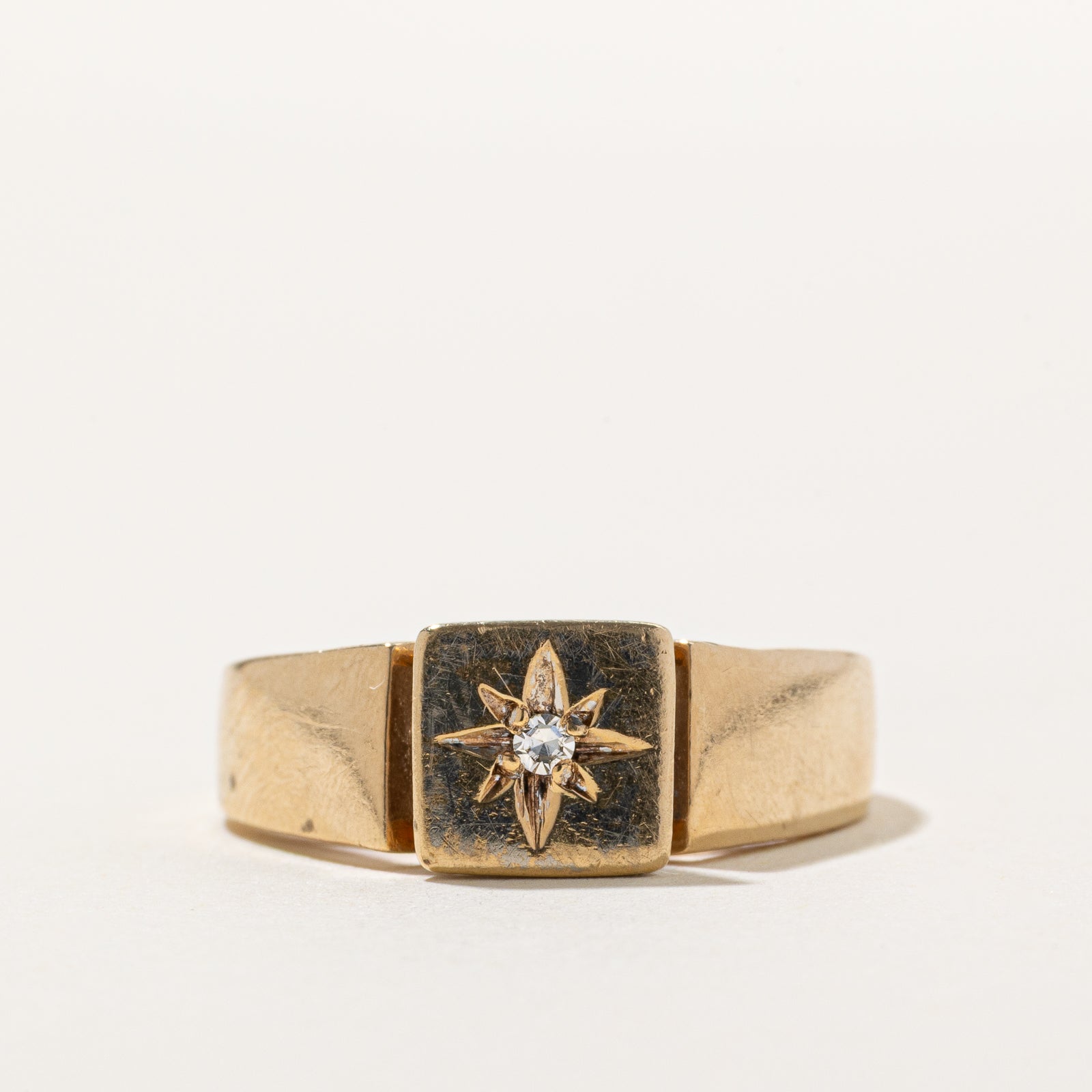 9K Star Set Diamond Signet Ring | 0.03ct | SZ 8.25