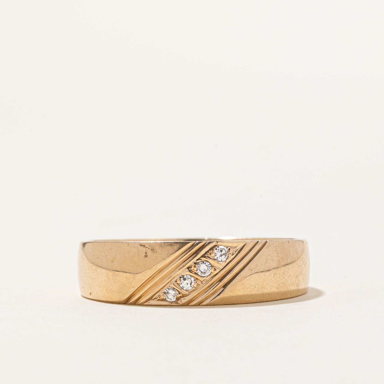 10K Four Stone Diagonal Set Diamond Ring | 0.06ctw | SZ 11.5