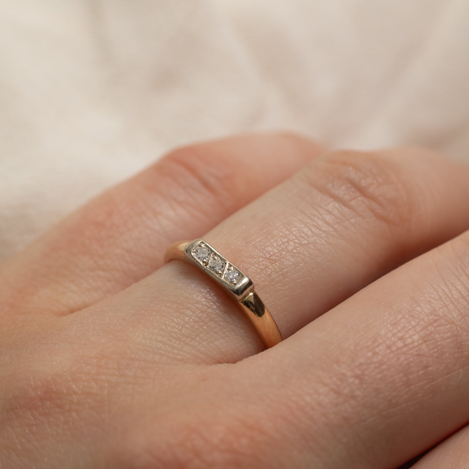 14K Three Stone Diamond Petite Band | 0.06ctw | SZ 8