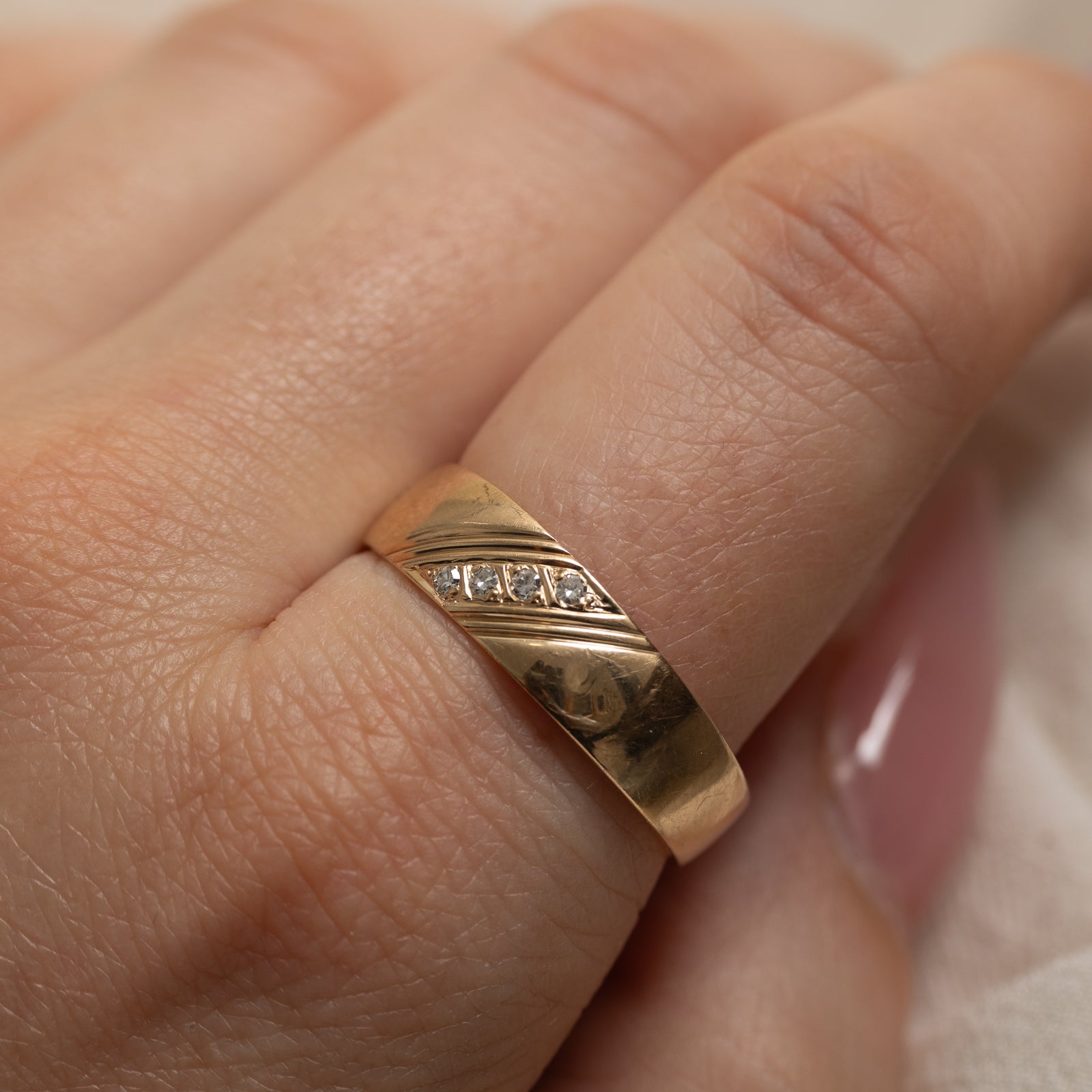 10K Four Stone Diagonal Set Diamond Ring | 0.06ctw | SZ 11.5