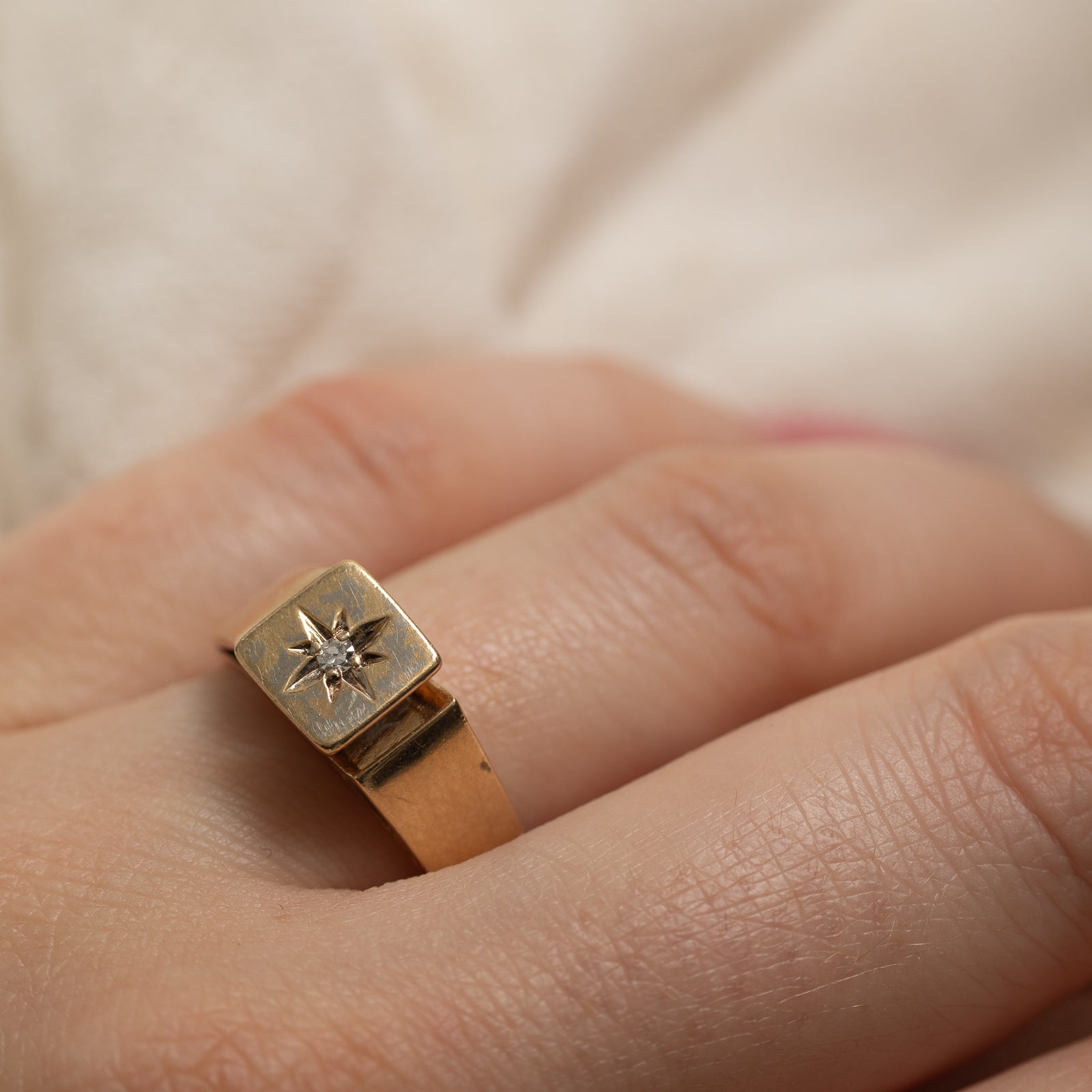 9K Star Set Diamond Signet Ring | 0.03ct | SZ 8.25