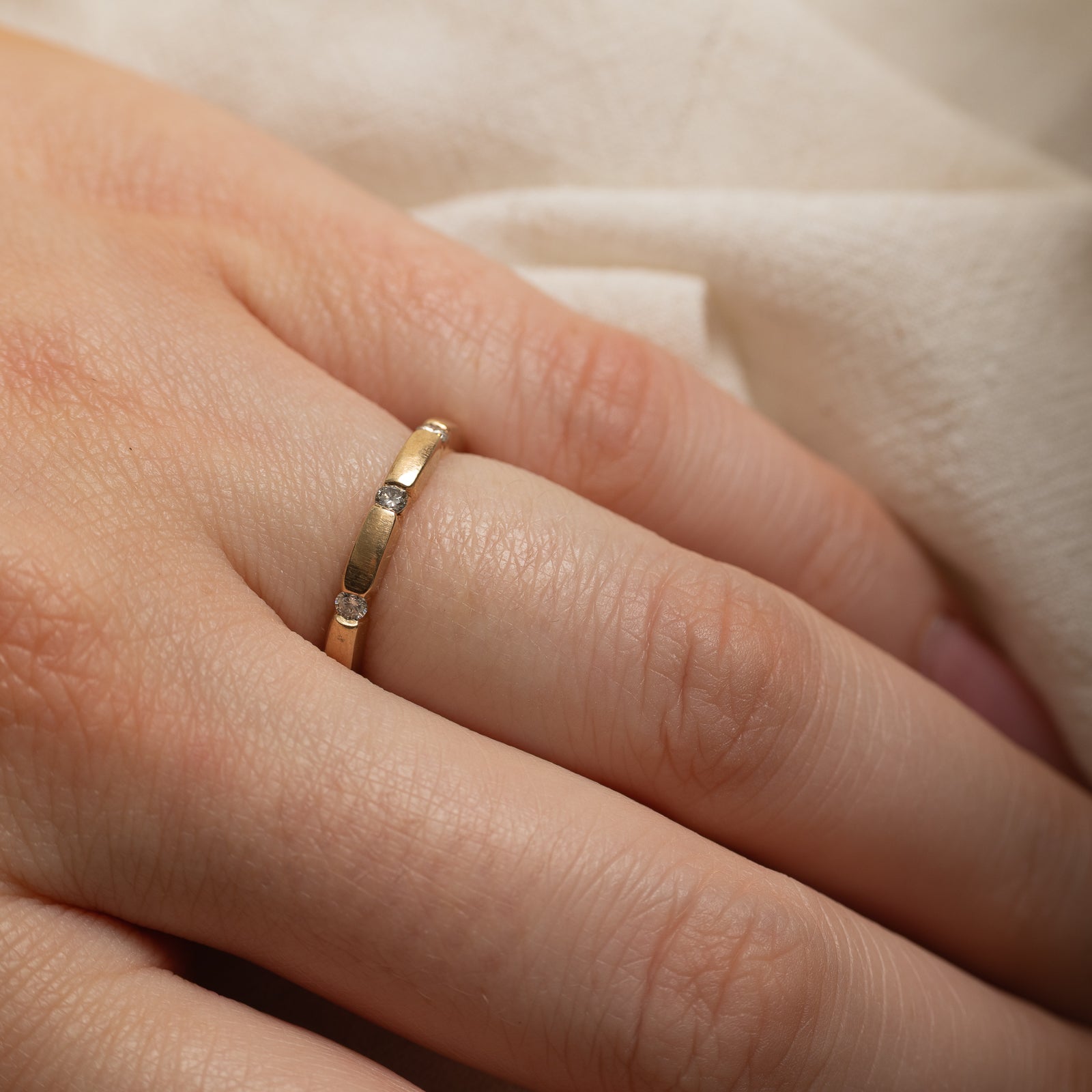 10K Flush Set Three Stone Diamond Band | 0.10ctw | SZ 5